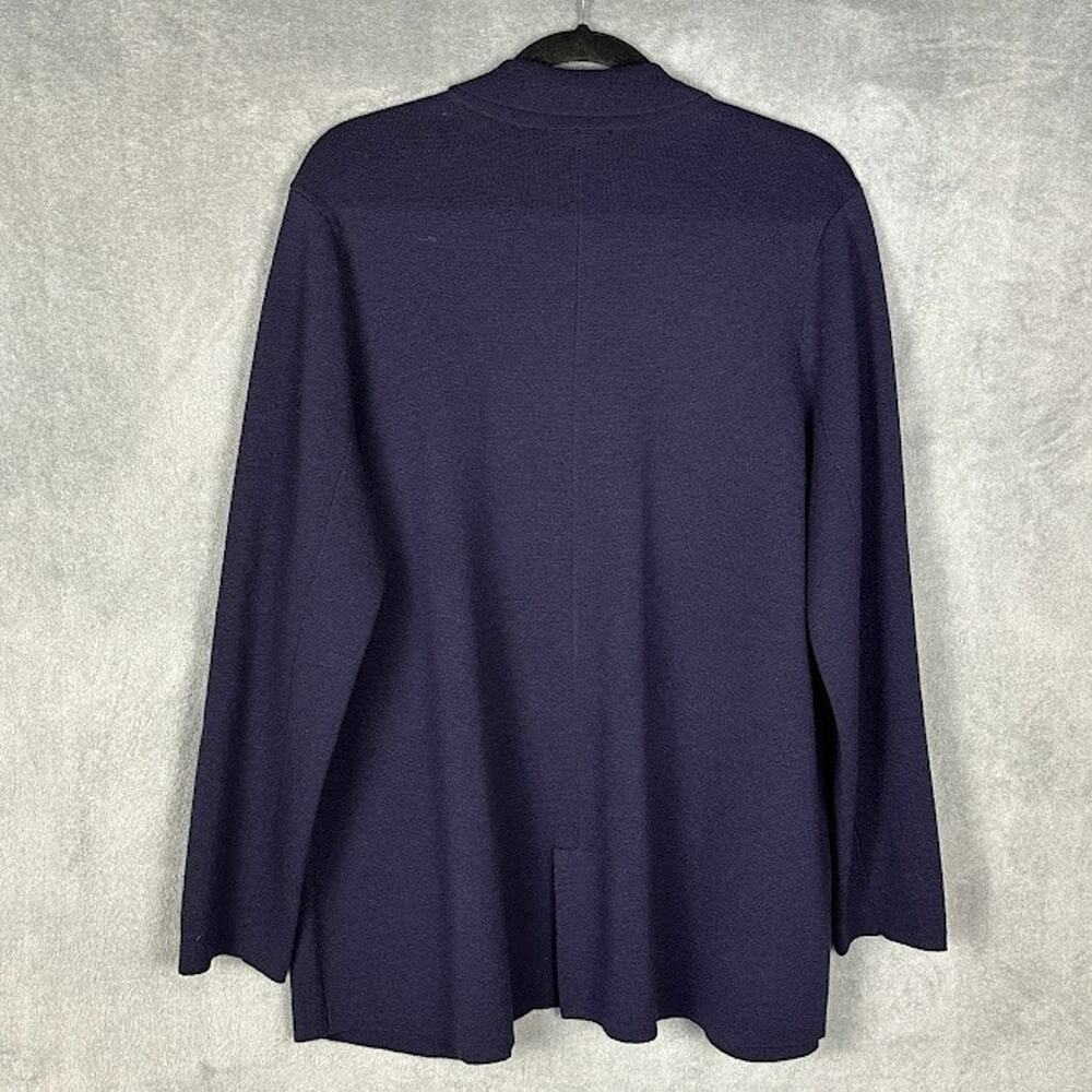 Eileen Fisher Sweater Womens 1X Navy Merino Wool Cardigan Preppy Career Neutral - Picture 6 of 11